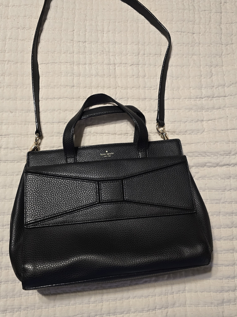 Kate Spade Black Pebbled 100% Leather Chantal Bridge Place Bow-Accent Satchel - Picture 13 of 16